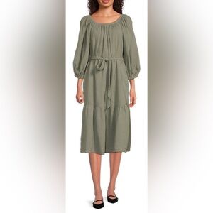 Tommy Bahama Island Gauze Coral Isley Ots Waist Tie Midi-Dress Small